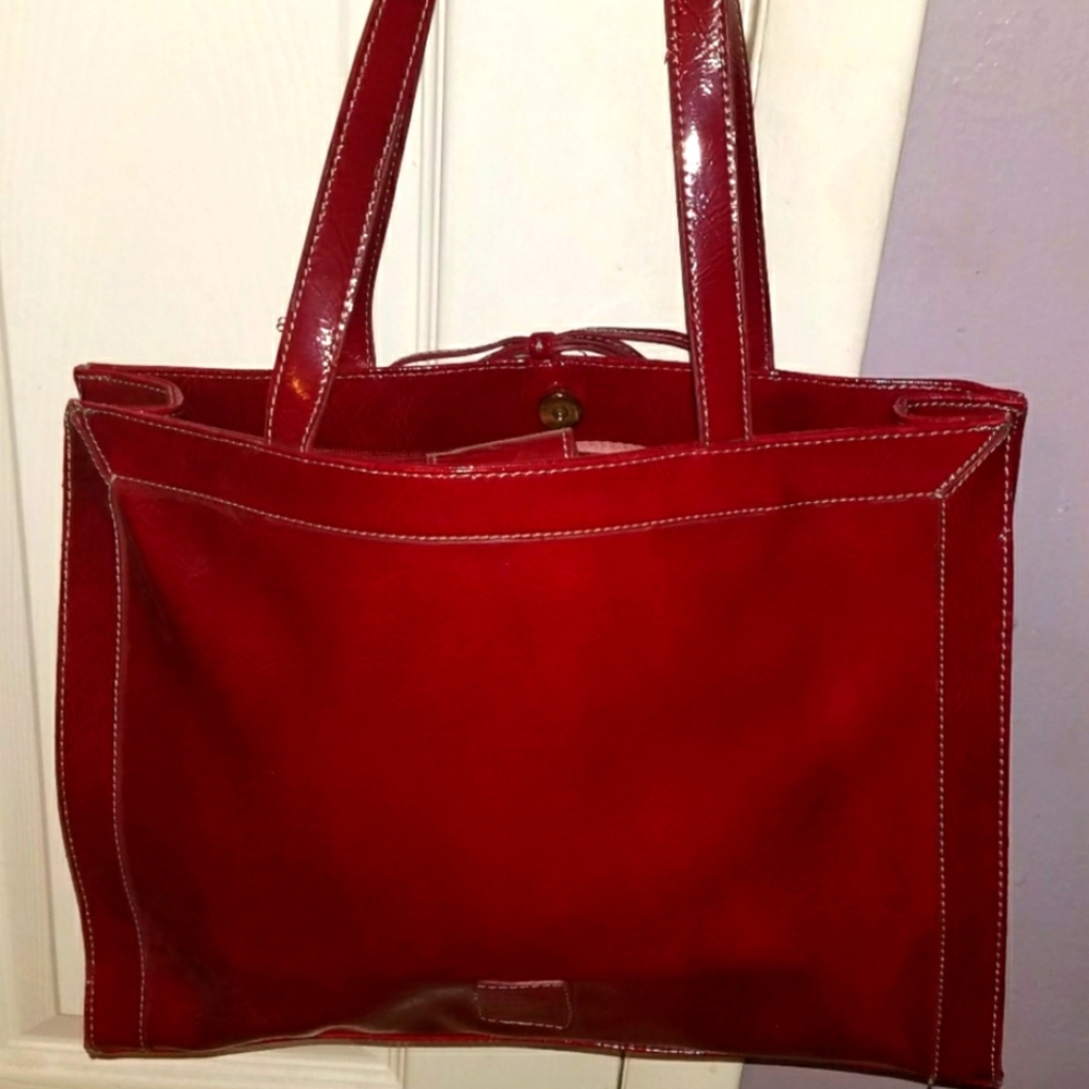 Liz Claiborne women's red tote vintage bag. Some wear on inside. As is. - Picture 5 of 7